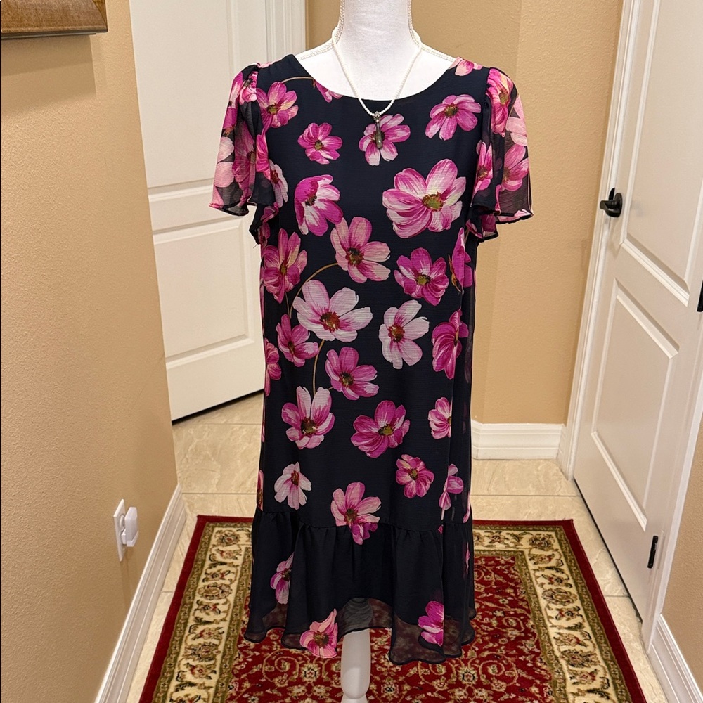 DKNY Black Dress with Pink Floral Pattern
